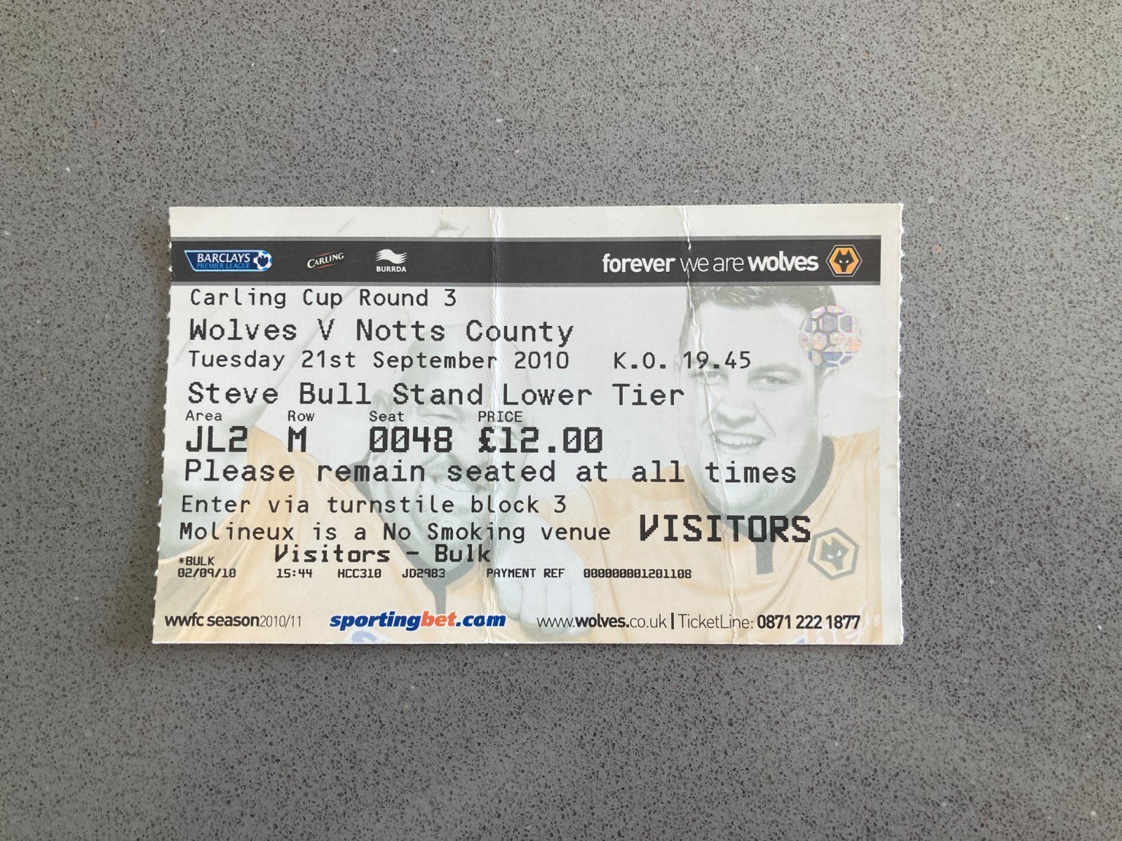 Wolverhampton Wanderers v Notts County 2010-11 Match Ticket