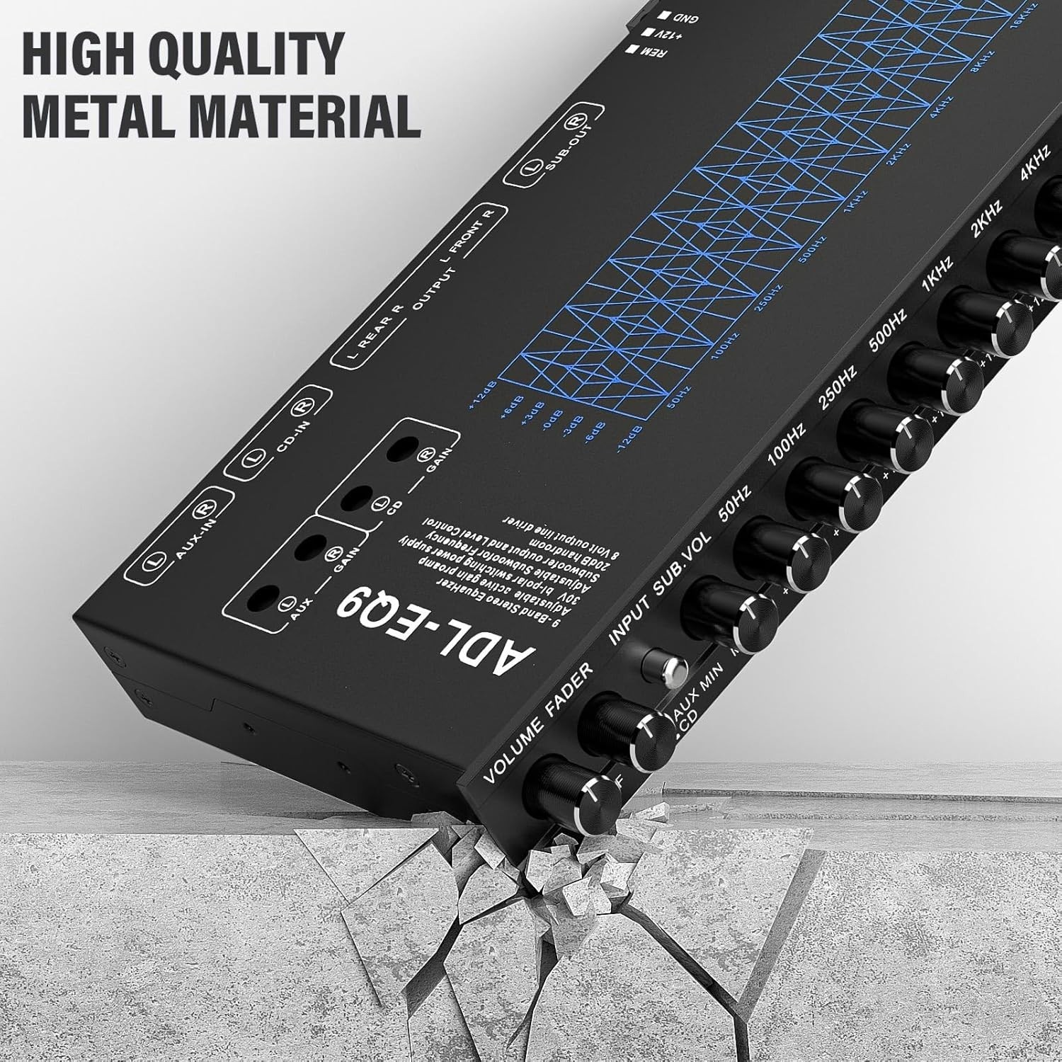 9-Band Car Equalizer with CD/AUX Input & Adjustable Subwoofer Control