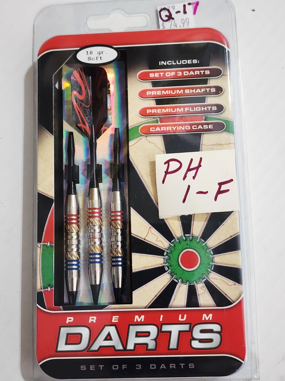 Set of 3- Dart World Premium 18 Gram Soft Tip Darts w/ Case