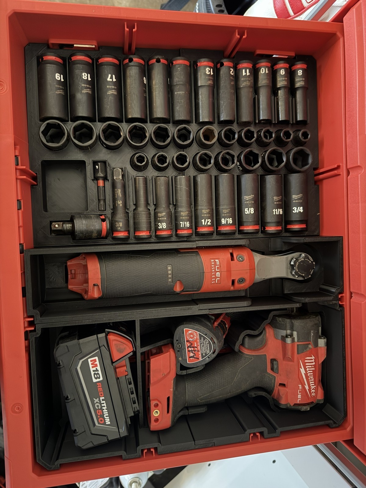 PACKOUT Drawer Insert – M18 1/2" or 3/8" Impact Wrench & 3/8 Ratchet (Insert Onl