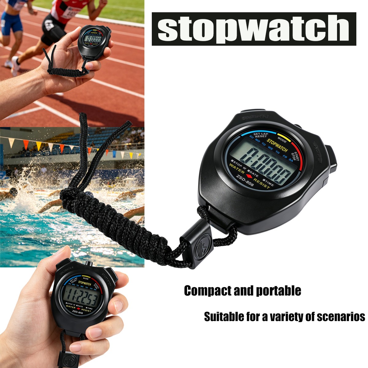 Durable Waterproof Digital Chronograph Multi-function LCD Timer Stopwatch New