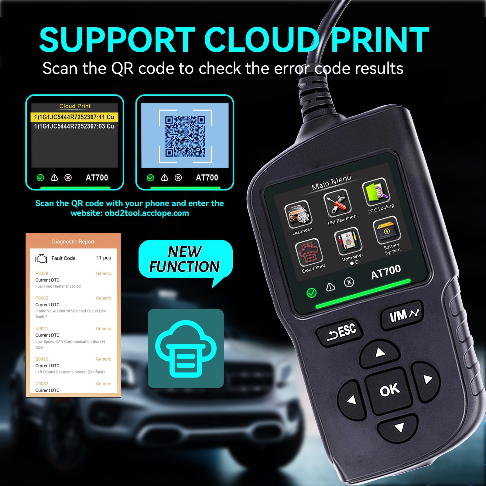 AT700 Scanner Code Reader Car Diagnostic Scan Tool Check Engine Fault
