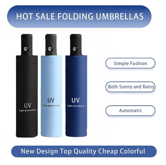 Automatic Umbrella Anti-UV Sun/Rain Windproof 3 Folding Compact Umbrella