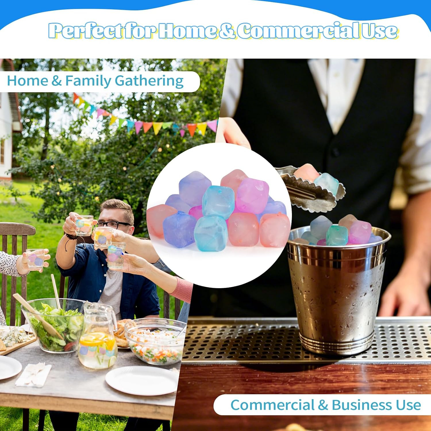 380 Pack Color-Changing Reusable Ice Cube, Plastic Ice Cubes for Drinks