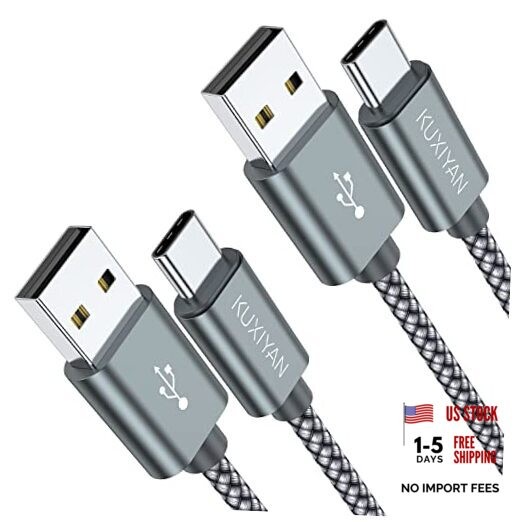 USB Type C Cable,(2-Pack) USB C Charger Cable Car Carplay Cable Nylon 3FT Grey