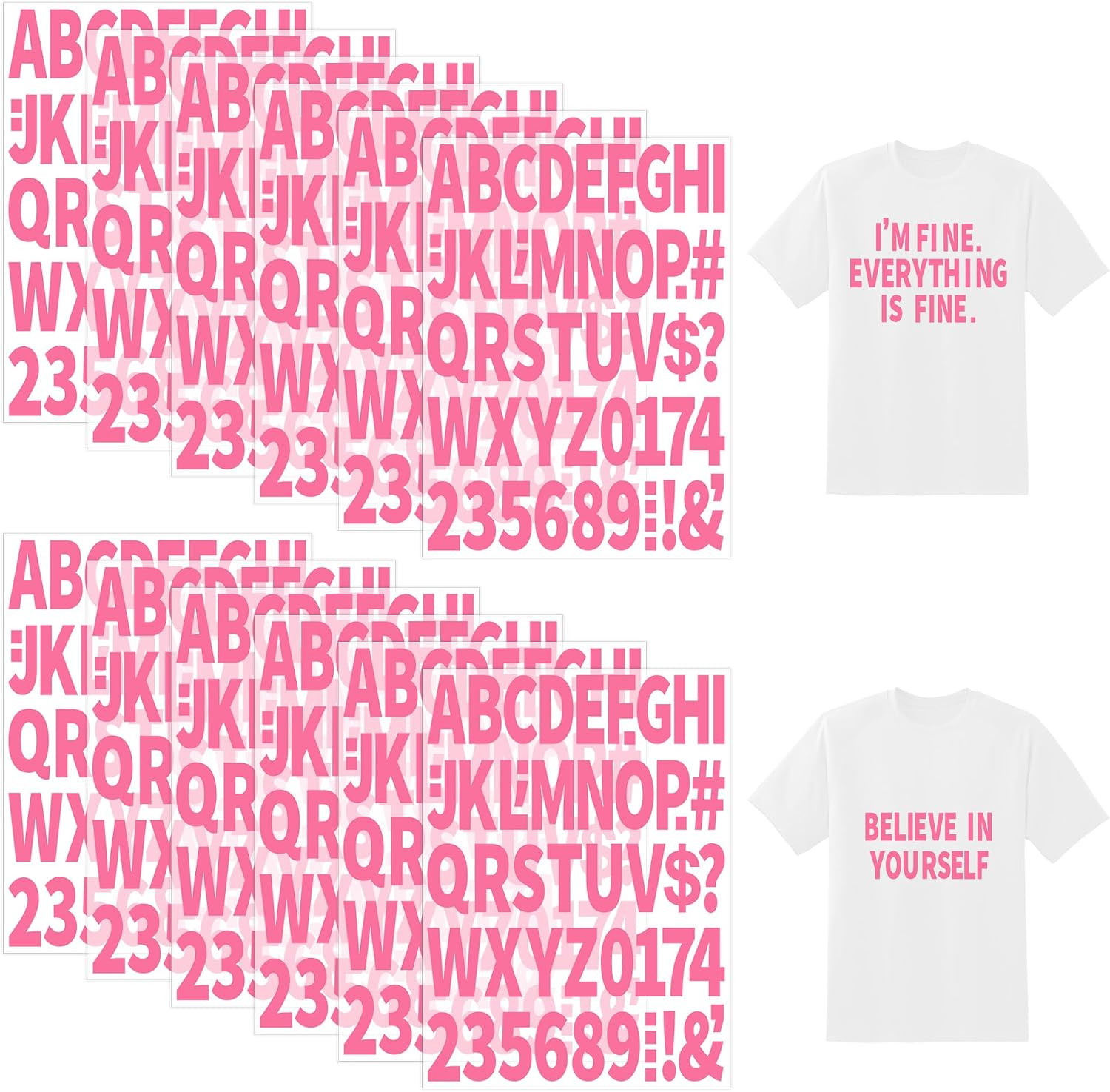 12 Sheets 612 Pcs Iron on Letters and Numbers for Clothing 2 Inch (Pink) | Large