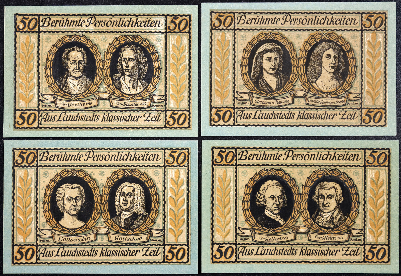 LAUCHSTEDT 1921 "Famous Personalities" Goethe Schiller Gottsched German Notgeld
