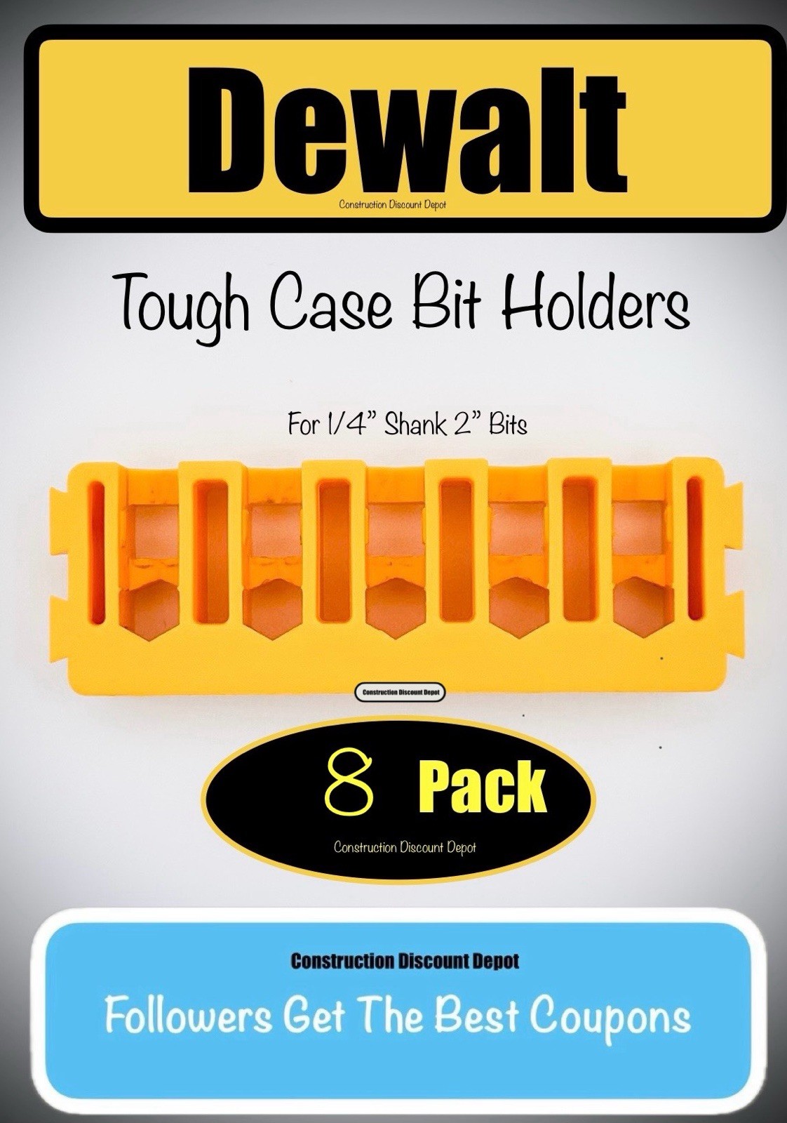 8 Pack Dewalt Tough Case Yellow Bit Holder 2" bits 2-in.