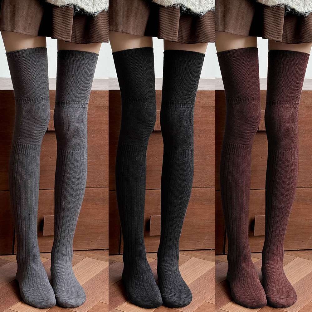 Soft Women Solid Thigh High Boot Socks Girls Over The Knee Long Knit Stockings