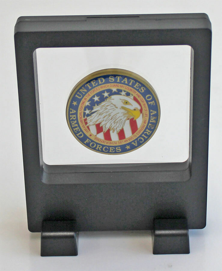 Small Display Case Stand Floating Challenge Coin Medal Holder, Black