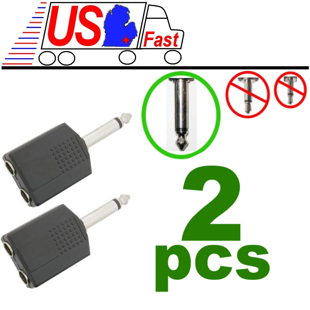 New Lot2x Mono 6.35mm 1/4" Splitter 1 Male Plug to 2 Female Jack Audio Y Adapter