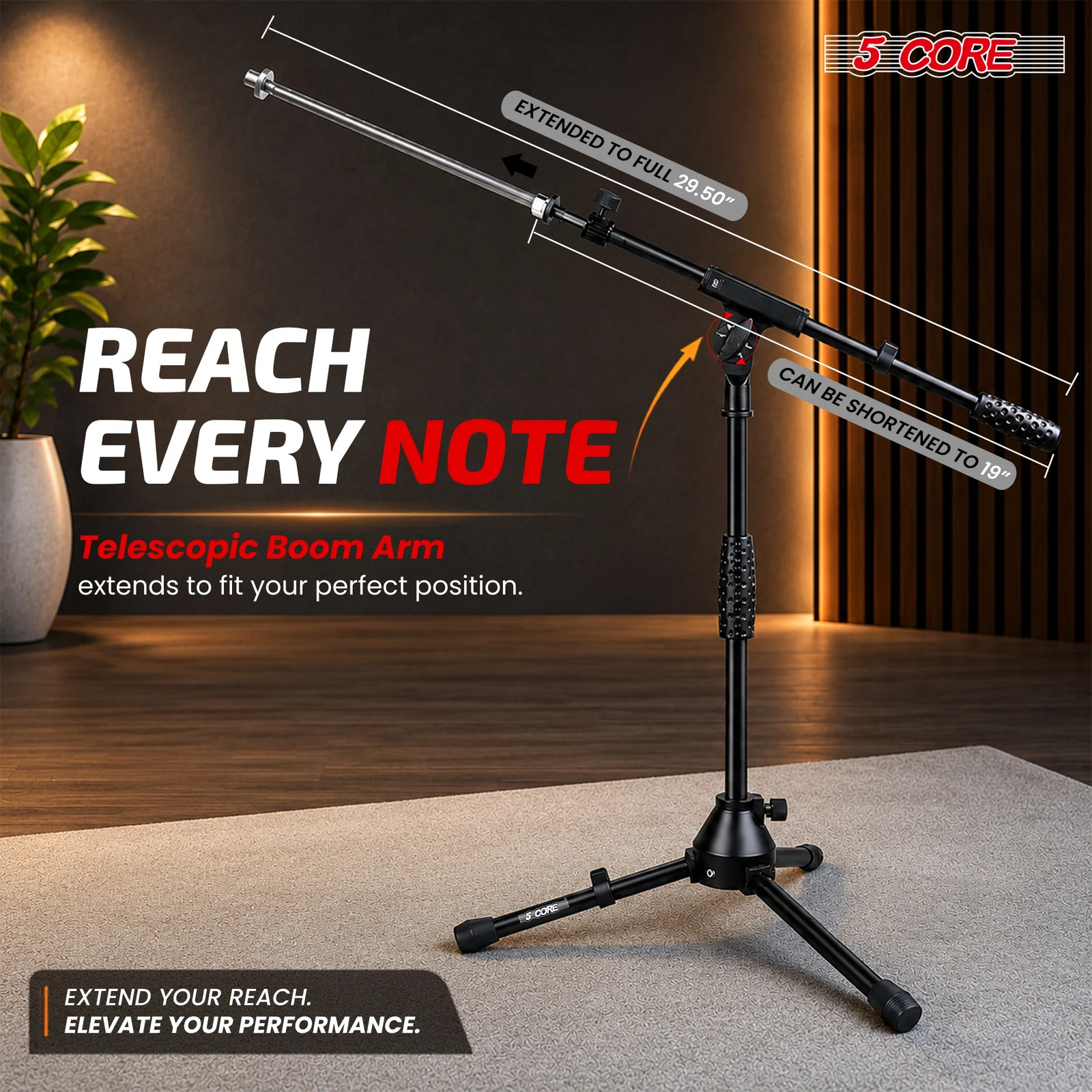 5 Core Microphone Stand Floor Adjustable Height Extendable Telescopic Boom Arm