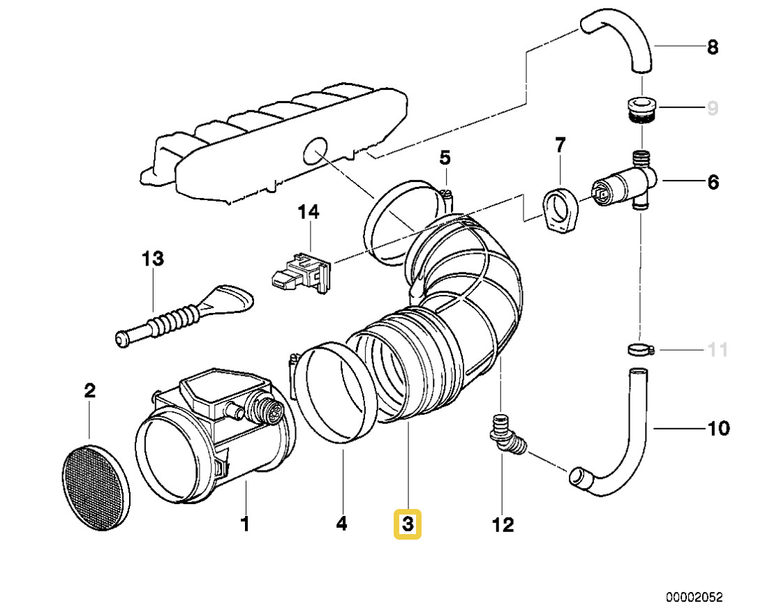 Air mass rubber boot for BMW E-26 325 M3