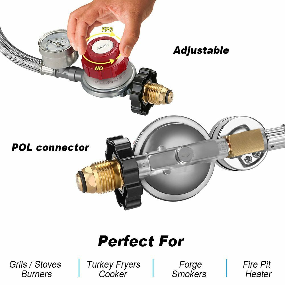 12 ft High Pressure Adjustable Propane Gas Regulator with Braided Hose Indicator