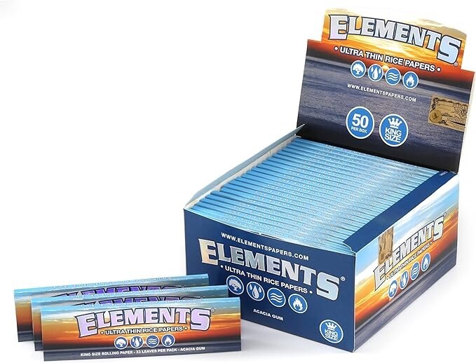 Elements King Size - Ultra Thin Rice Papers - 50pks per display