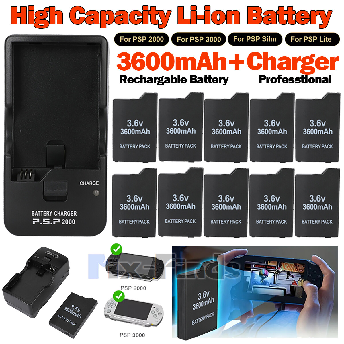 3600mAh 3.6V Rechargeable Battery+Charger For Sony PSP Slim 2001 3001 2000/3000