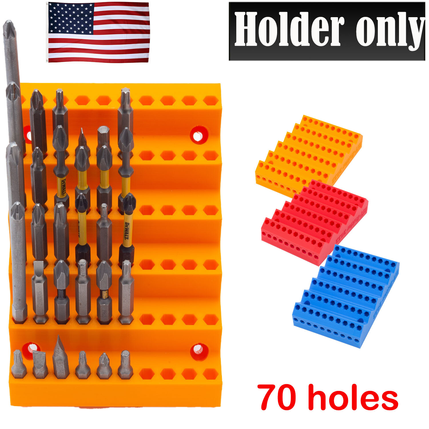70 Holes Hex Bits Holder Box Drill Bit Hexagon Holder Tool Organizer 1/4 Inch US