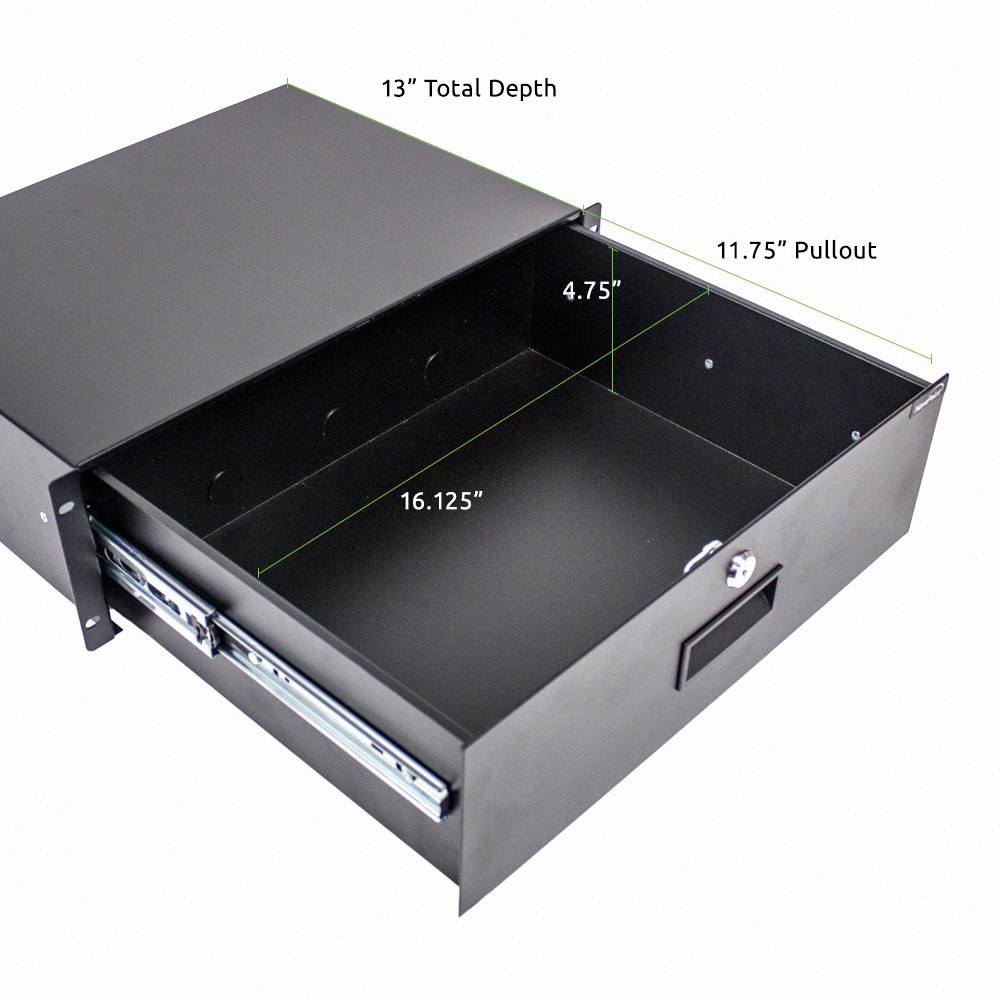 New 3U Drawer Rack Mount DJ 19" Rack Case Equipment Deep Drawer 3Space Lockable
