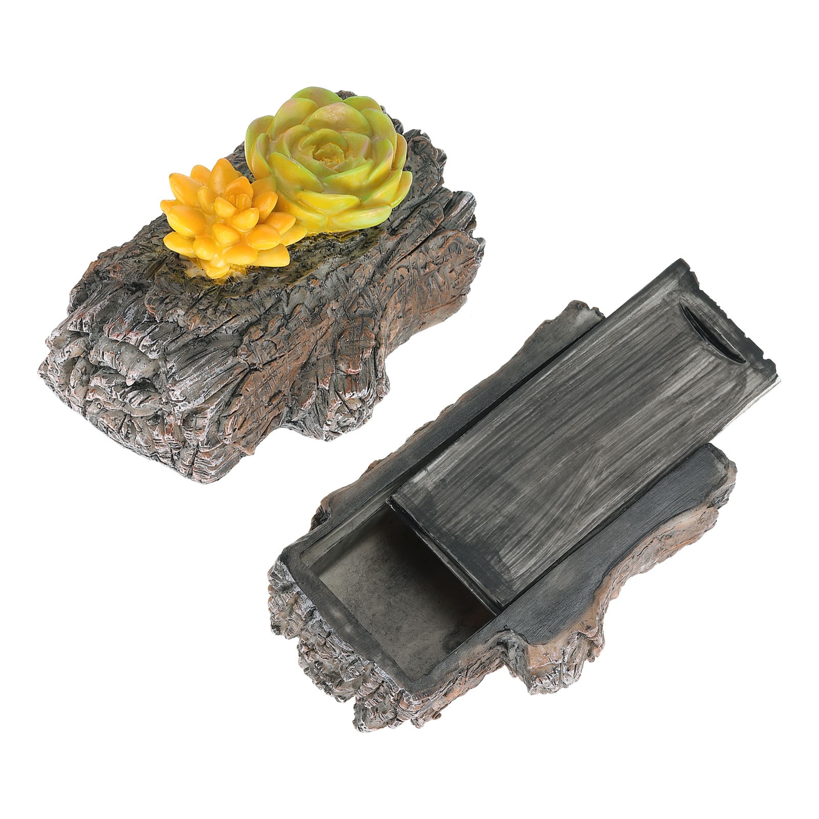Fake Rock Hidden Key Box, Hide a Spare Key Outdoor Tree Stump Key Hider, Brown