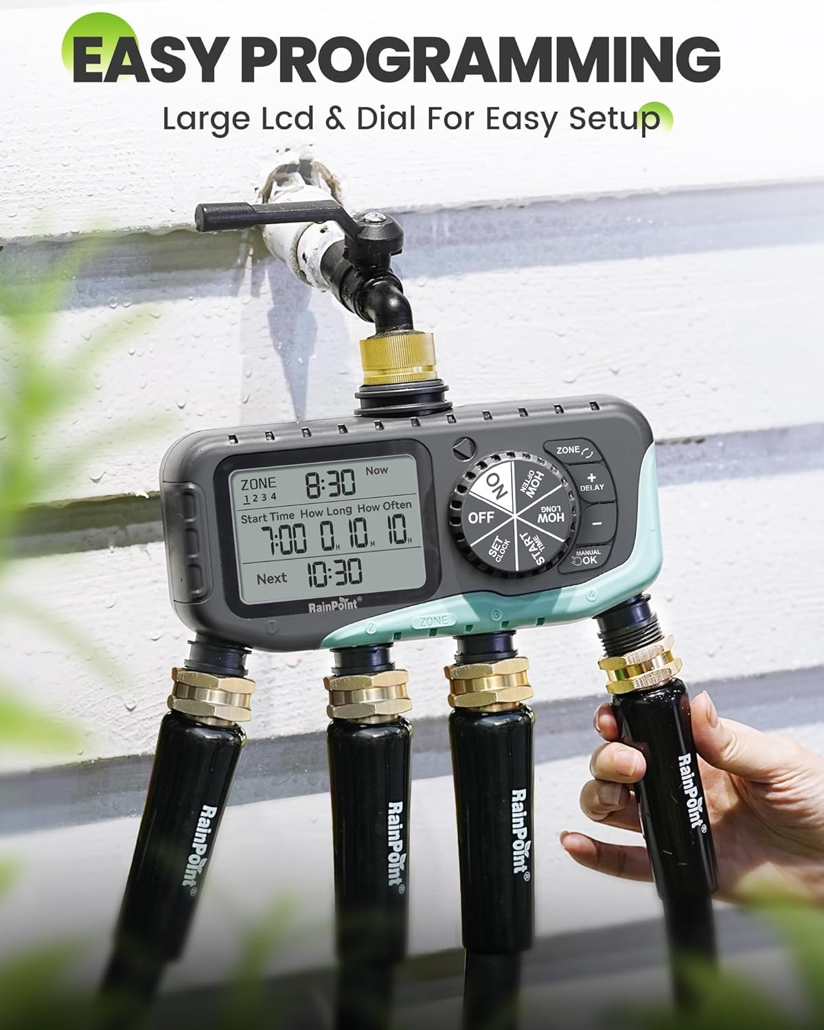 RAINPOINT Sprinkler Timer 4 Zone, Water Timer for Garden Hose, for Soaker Hose w