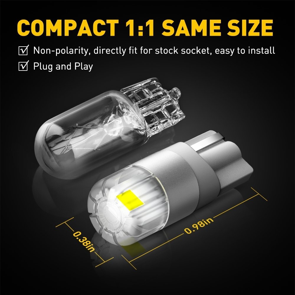AUXITO T10 LED License Plate Bright White 168 Light Bulb 6000K Super 194 2825