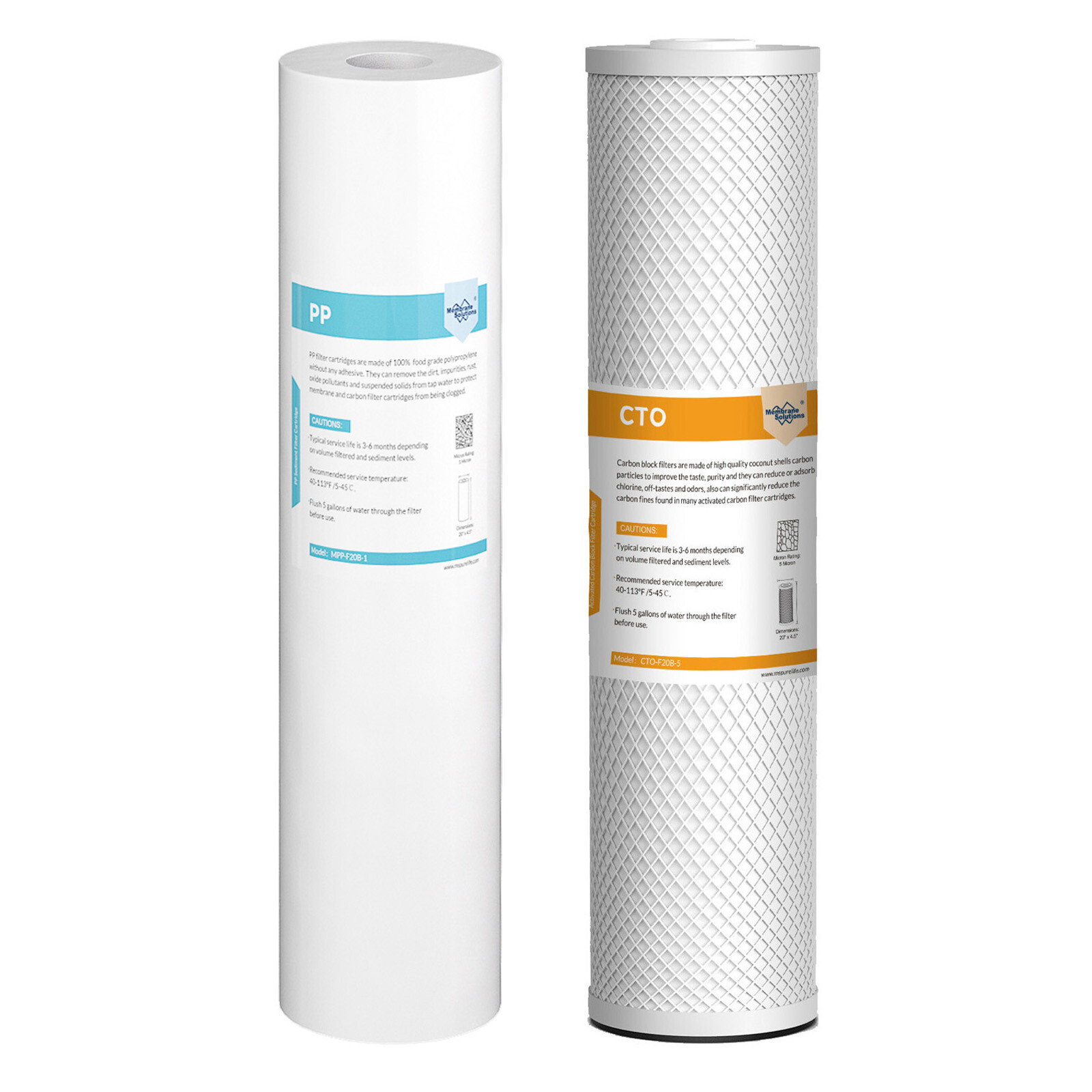 5 Micron 20"x4.5" Sediment Carbon Block Water Filter Whole House Cartridges Set