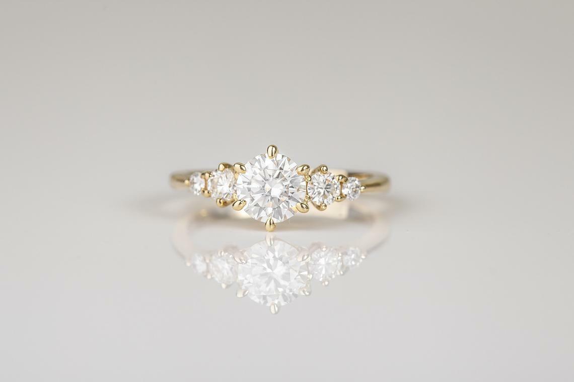 1Ct Round White Moissanite Cluster Solitaire Engagement Ring 14K Rose Gold Over