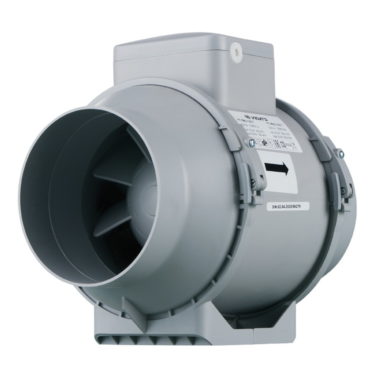 VENTS TT Pro 125 V Duct Fan 125 mm Exhaust Ventilator 2-Speed Grey