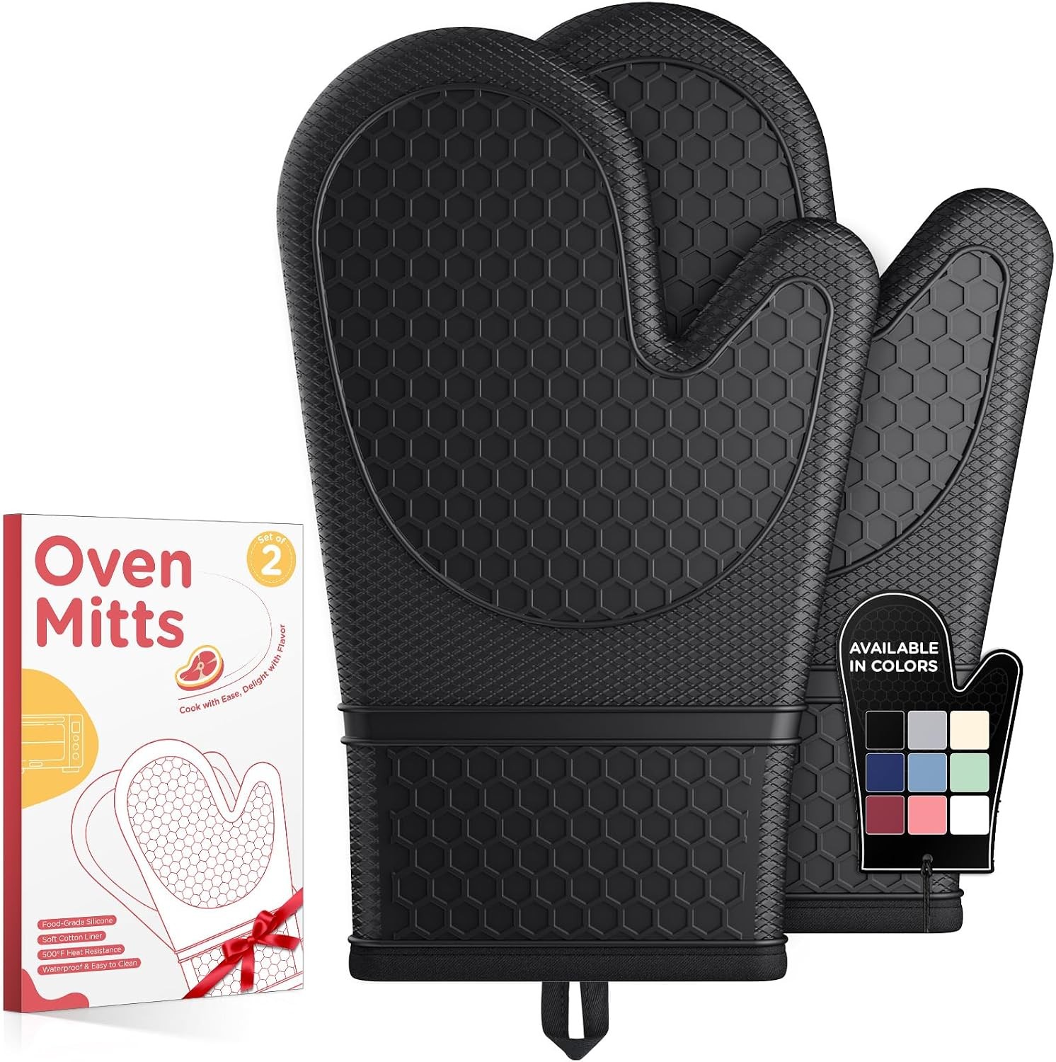Silicone Oven Mitts,Heat Resistant, Oven Gloves with Soft Lining, Non-Slip