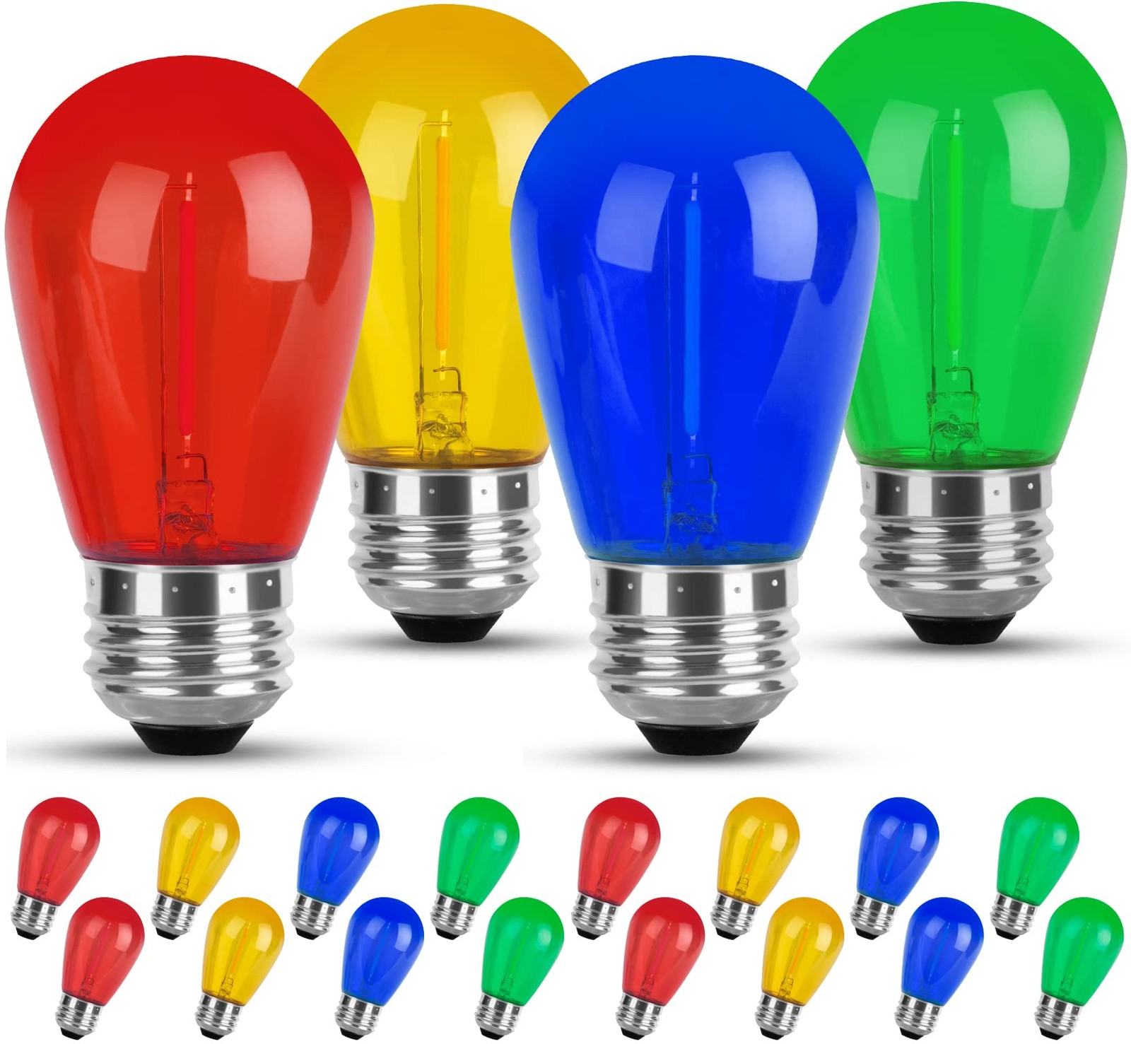 Colored Led String Light Bulbs Replacement, S14 Multi-Color with E26 Screw Base