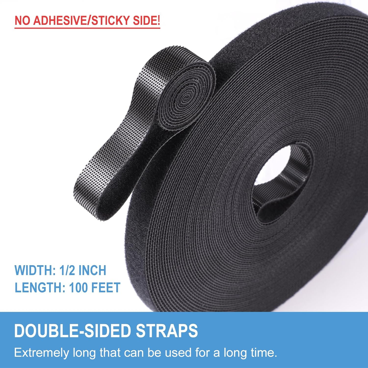 1/2In X 100Ft Hook and Loop Roll | Double-Sided Strips, Self-Gripping Straps | R