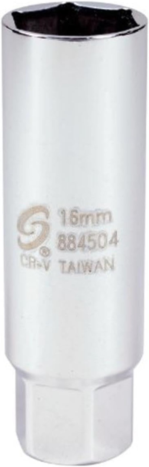 Precision 16mm Spark Plug Socket, 3/8" Drive Thin Wall Design, Polished Finish