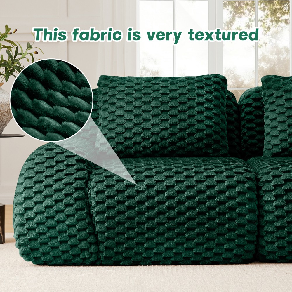 82" Modern L-Shaped Modular Sectional Sofa w/ Ottoman, Flannelette, Green