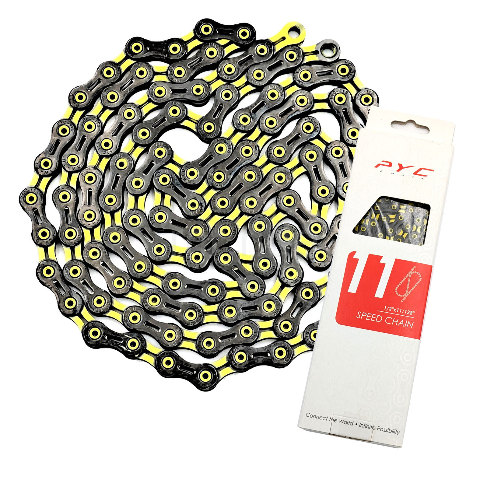 PYC DLC 11-Spd Chain 116L, Black/Yellow,Hollow Ultralight for Road/MTB/CX/Gravel