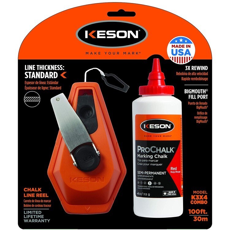 Keson K3X Chalk Line Reel 100' with Red Chalk