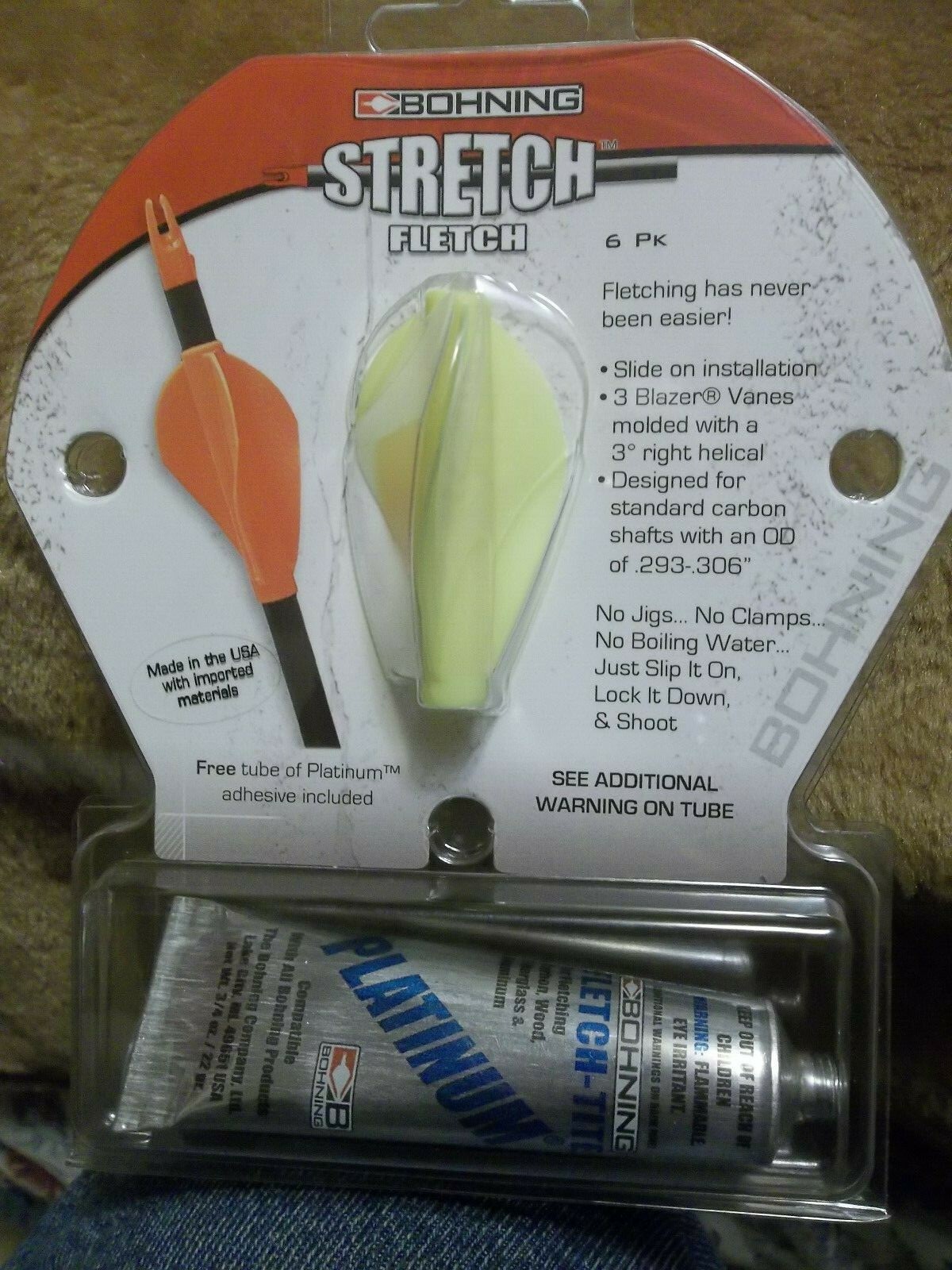 Bohing Stretch Fletch - 6 Pack - Platinum Adhesive Inculded.