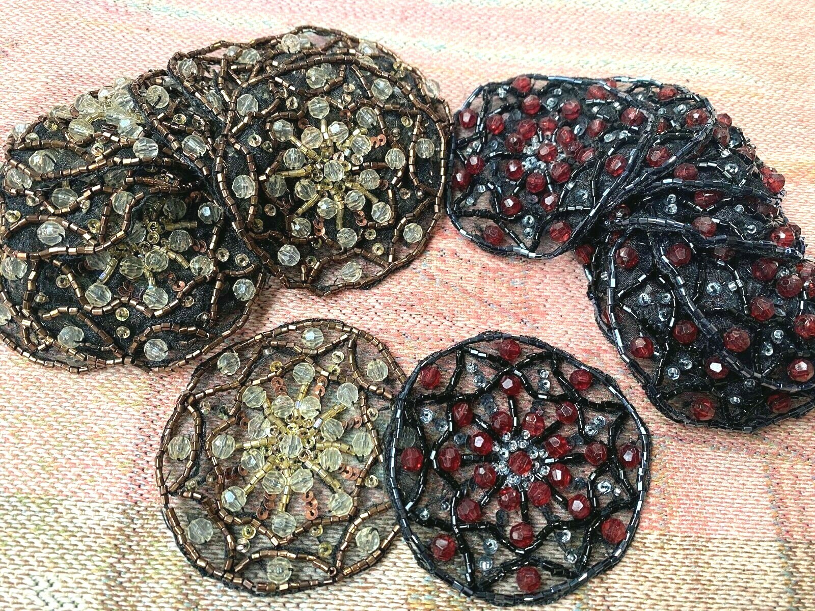 applique kaleidoscope 2 3/4" discs hand beaded glass beads 1 pc