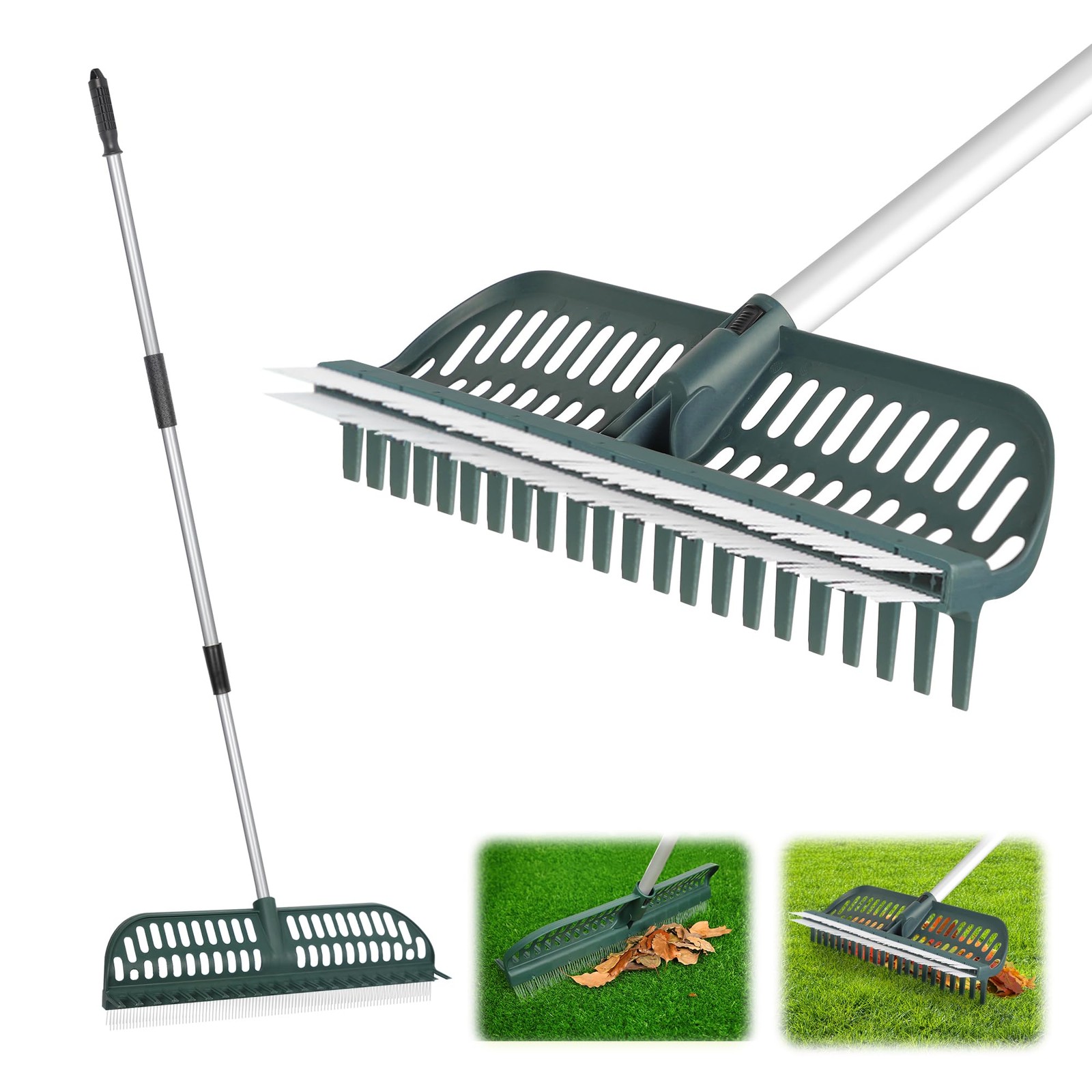 Garden Leaf Rake 2 in 1 Turf Rake for Artificial Grass and Lawn with Telescop...