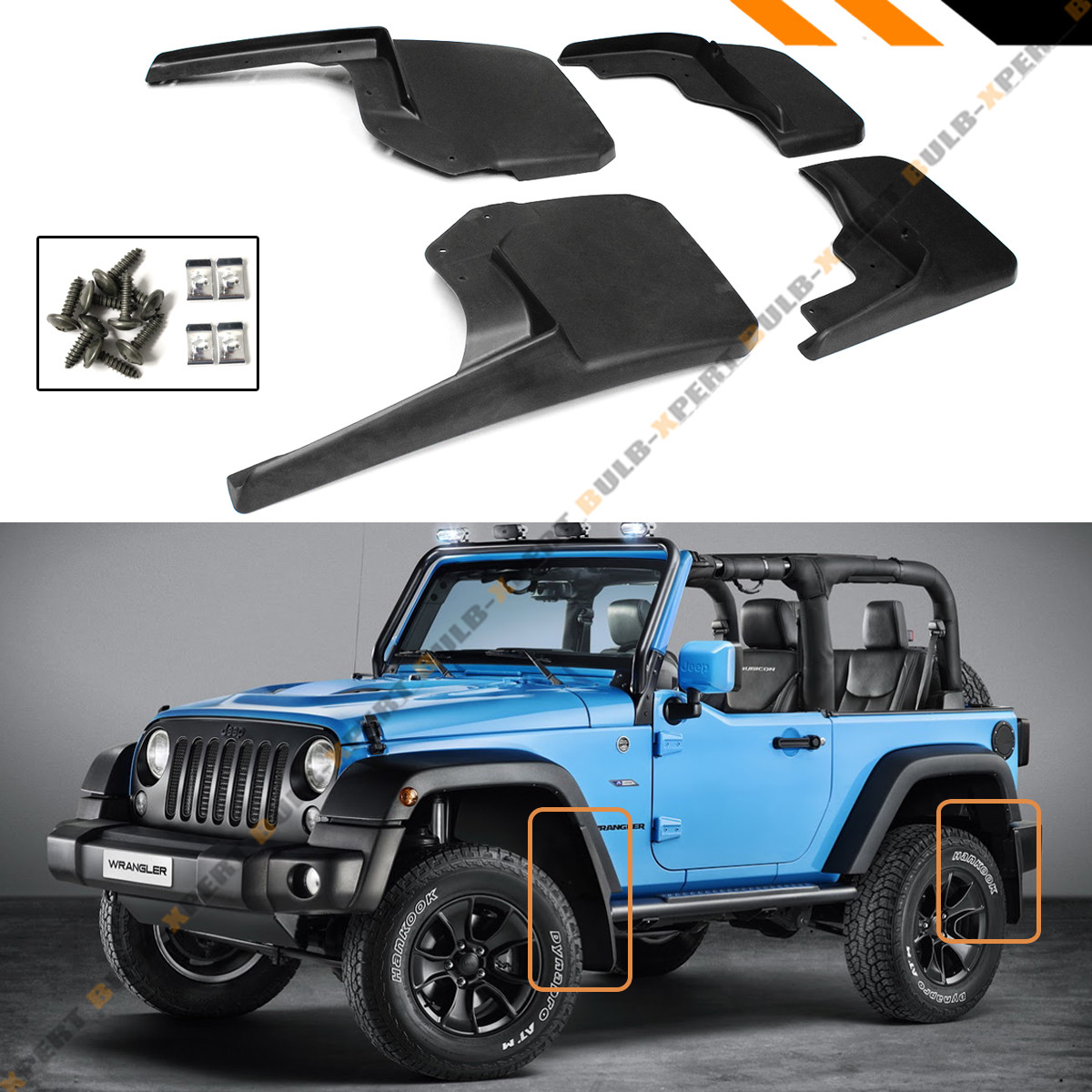 For Jeep Wrangler Mud Flaps 2007-18 JK JKU Splash Guards 4 Piece Front & Rear