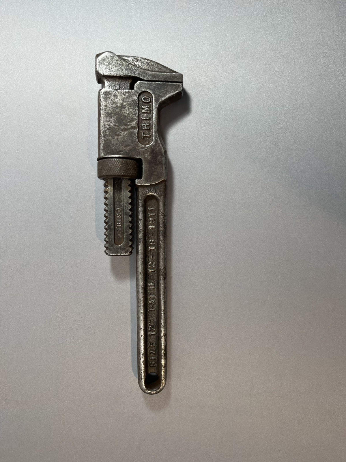 Vintage Trimo 12" Pipe Monkey Wrench Trimo Mfg Co USA Patent 1911