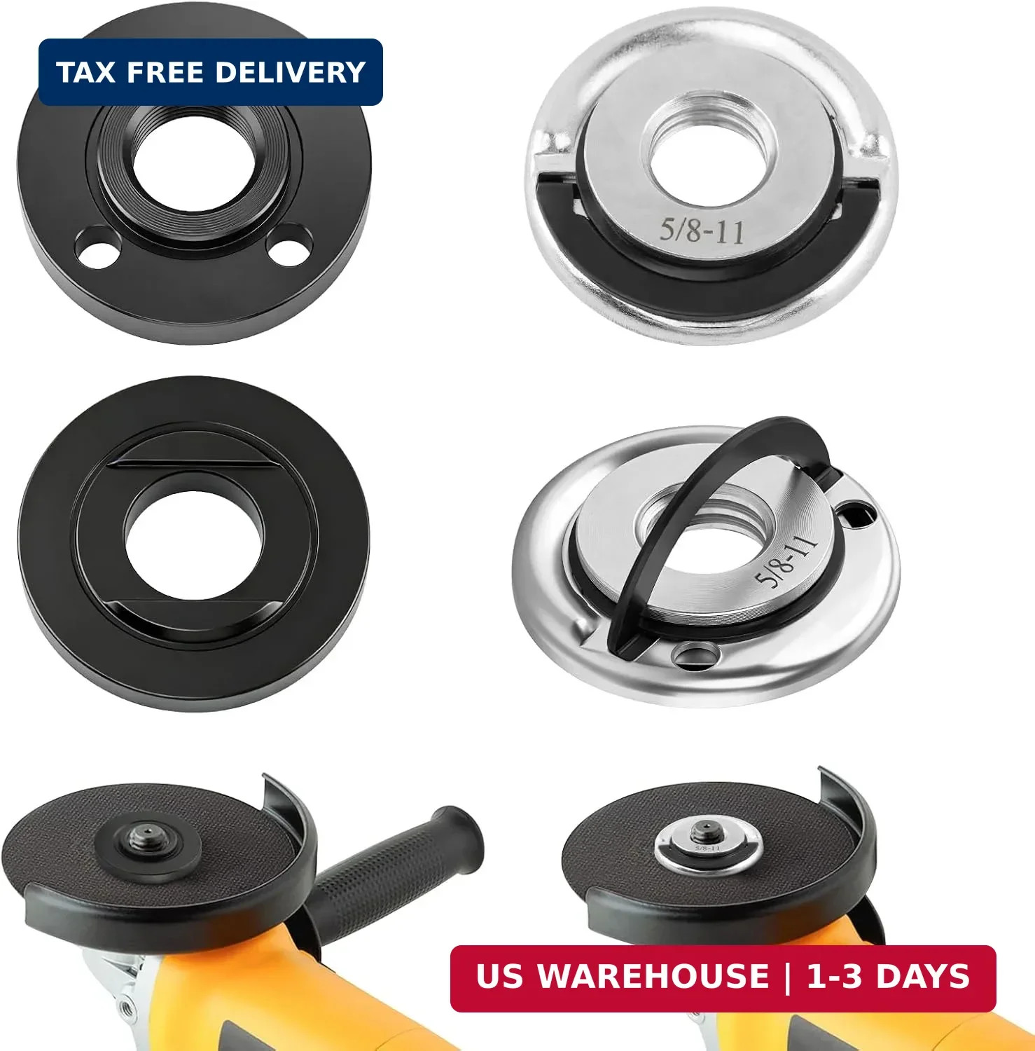 5/8"-11 Angle Grinder Flange Nut Set, Quick-Change Lock Nut with D-Ring Pull Tab