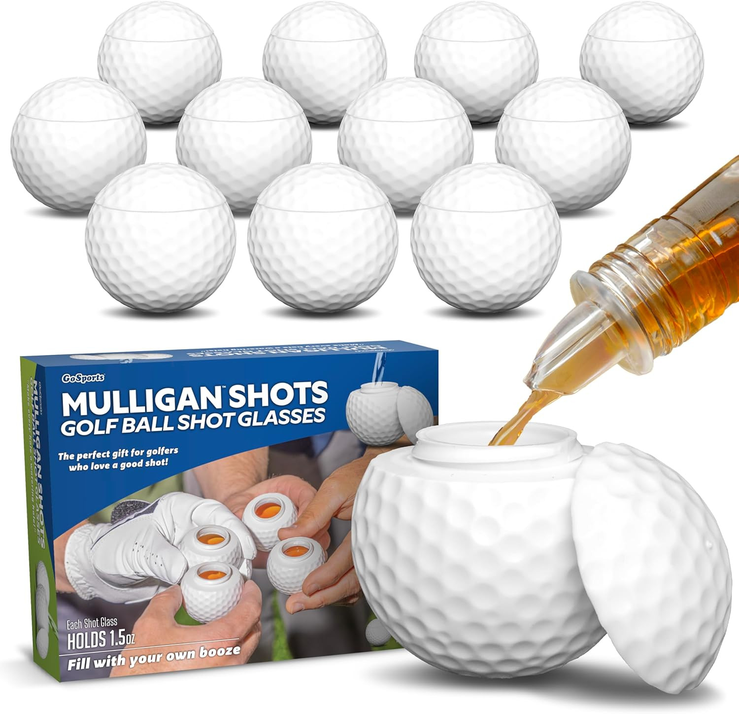 Gosports Mulligan Shots Golf Ball Shot Glasses with Lids - 12 Pack - Funny Golf