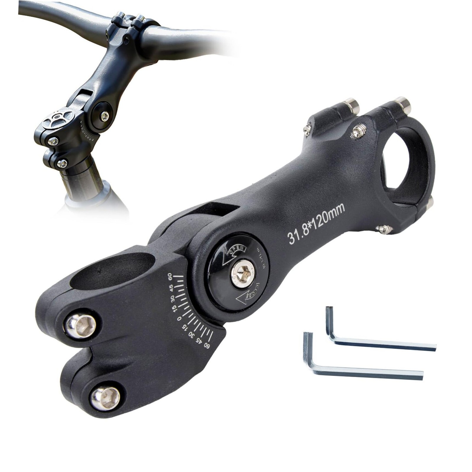 Adjustable Bike Stem - 31.8mm Handlebar & 28.6mm Fork, black 31.8mm-120mm