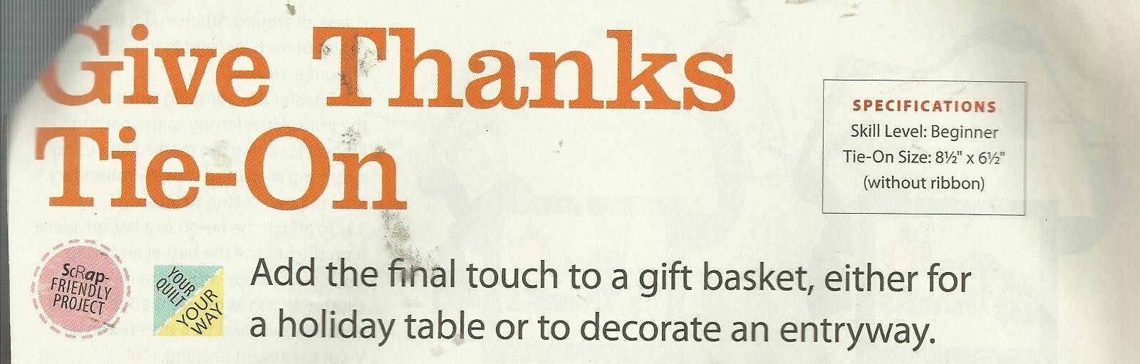 F0062 GIVE THANKS TIE ON & JOY QUILT PATTERN/INSTRUCTIONS
