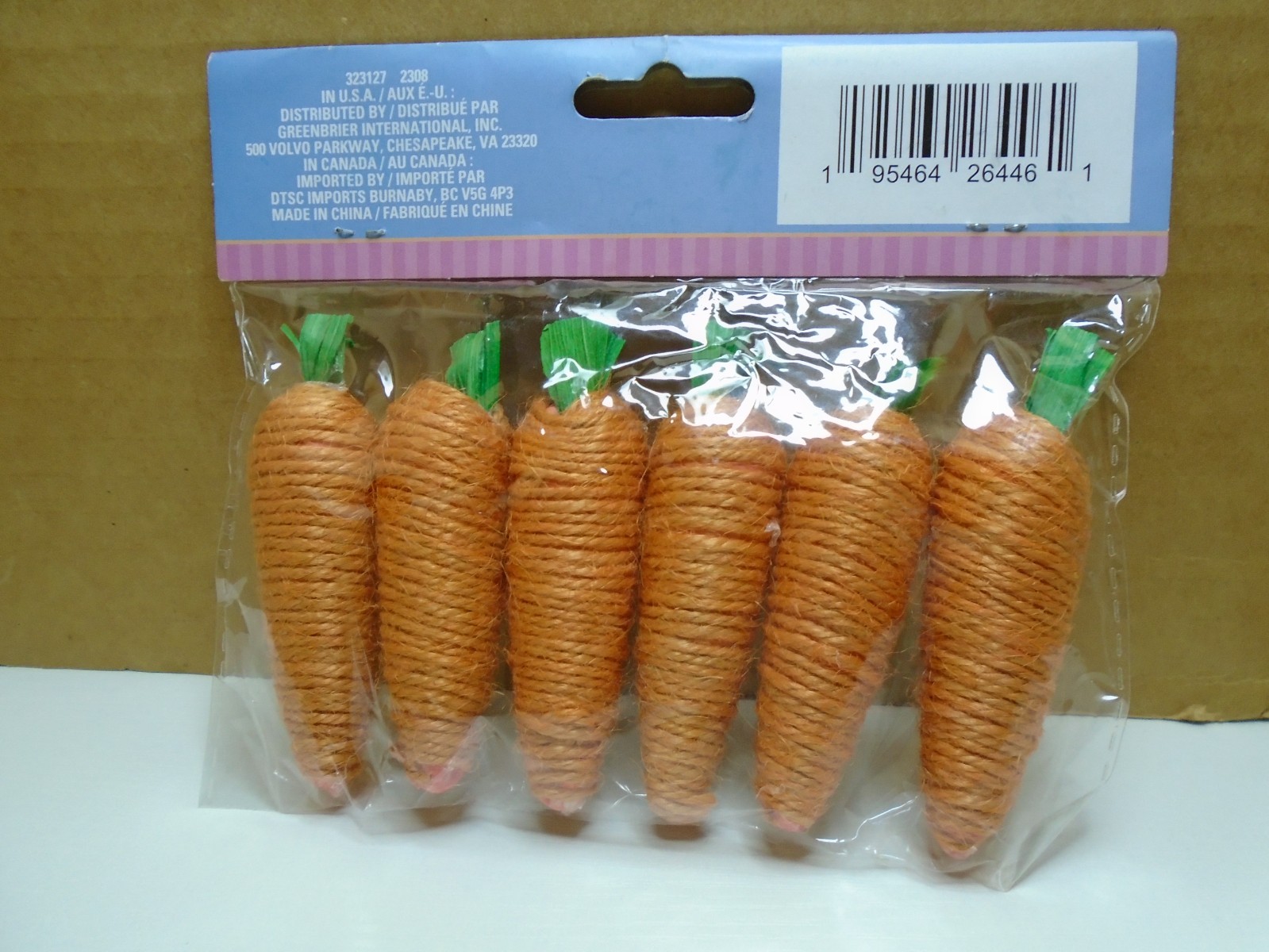 SET OF 6 YARN WRAPPED CARROT 3.5" FIGURES NIP GREENBRIER INTL (MF1298)