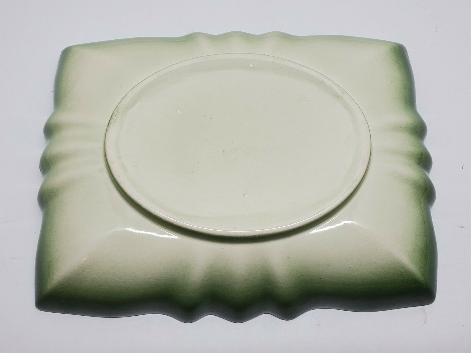 Vtg Retro Cucumber Green Scalloped Ceramic Flower Bulb Planter Dish Rectangular