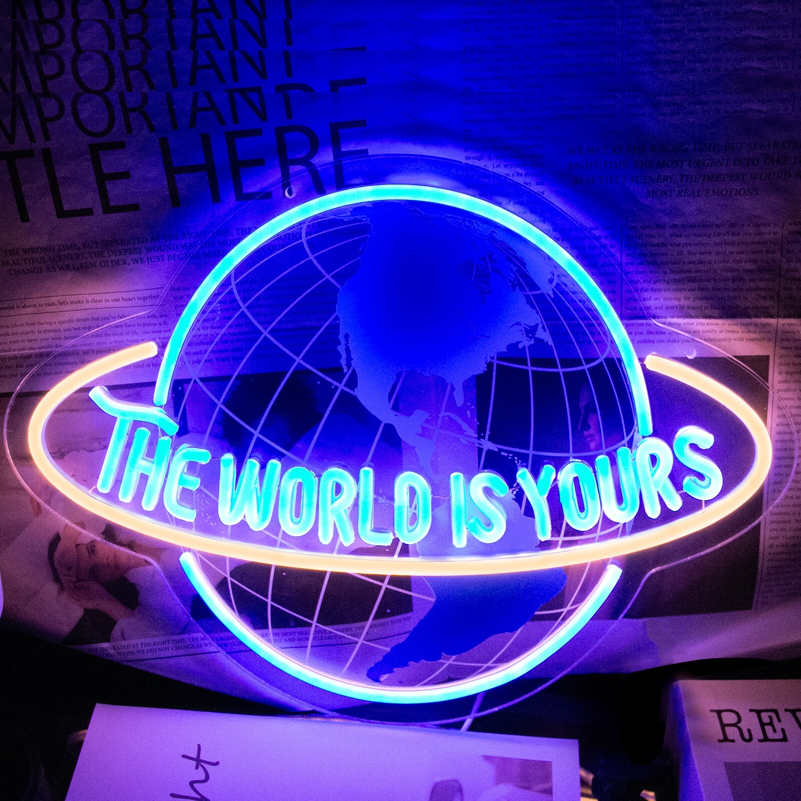 The World Is Yours Neon Sign, Blue Sky Planet the World Is Yours LED Neon Light