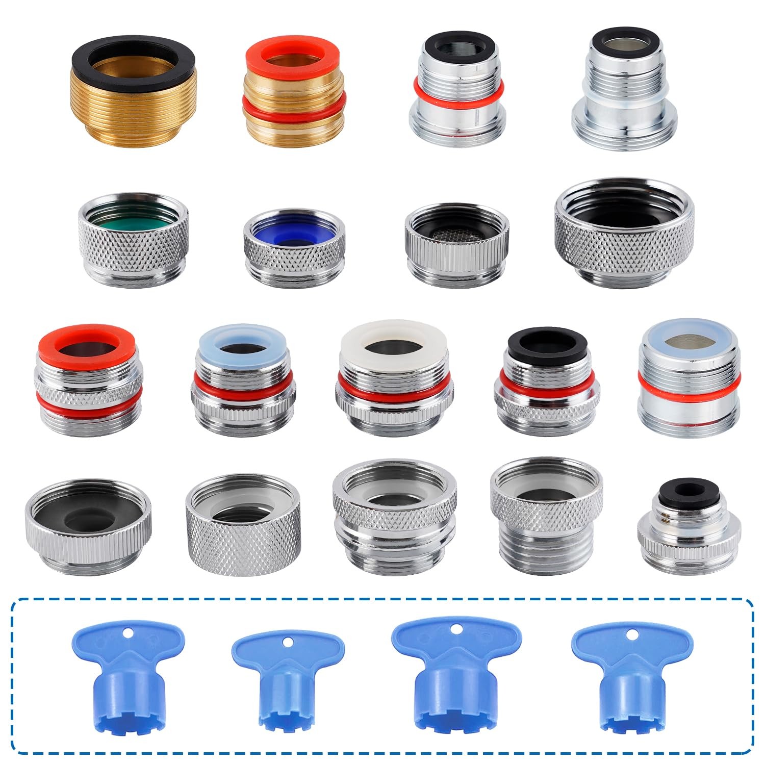 Kitchen Sink Faucet Adapters 18 PCS Brass Aerator Adapter Kit with 4 Removal