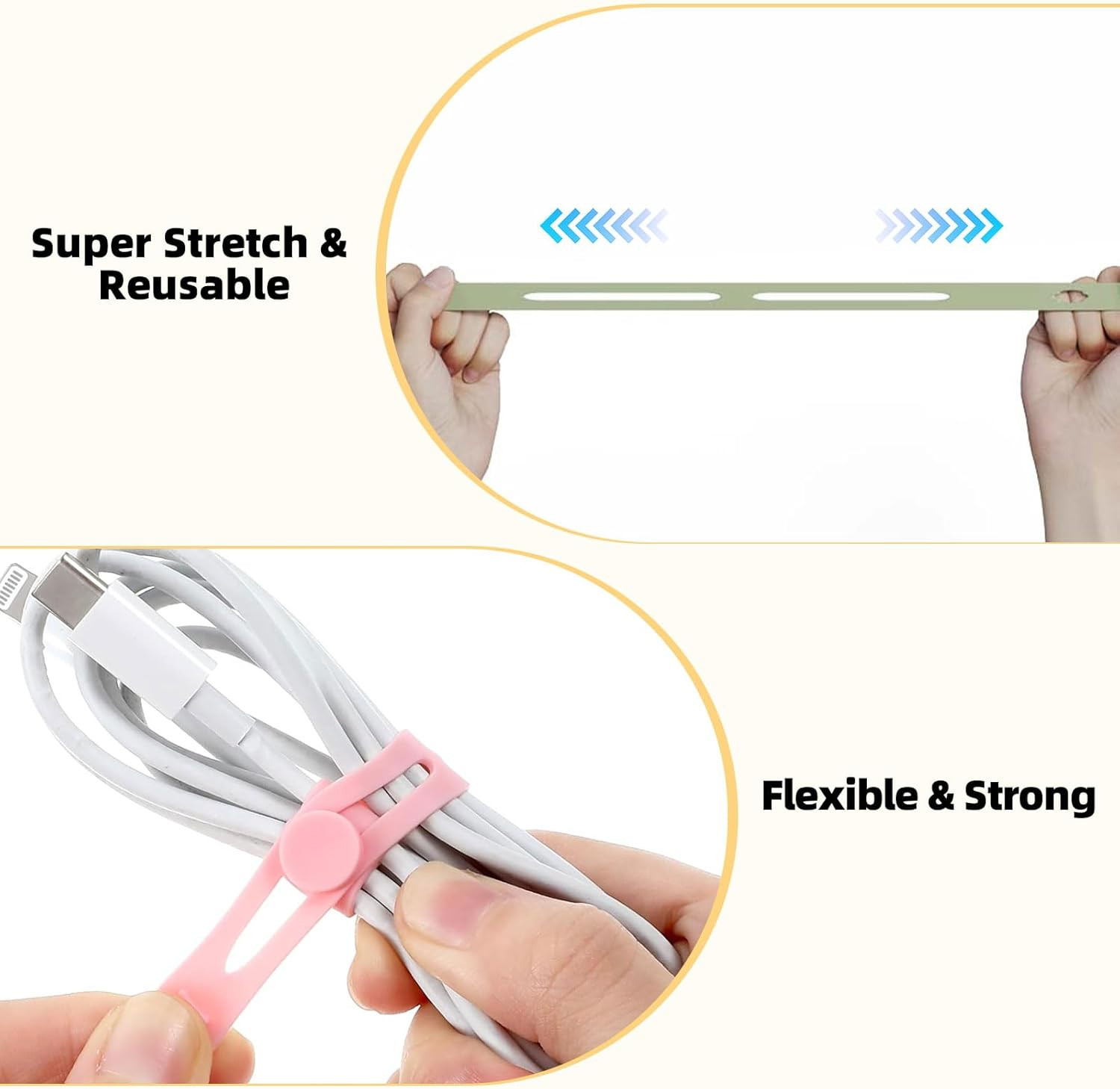 Silicone Cable Ties Reusable, Multipurpose Cable Management Organizer, Adjustabl