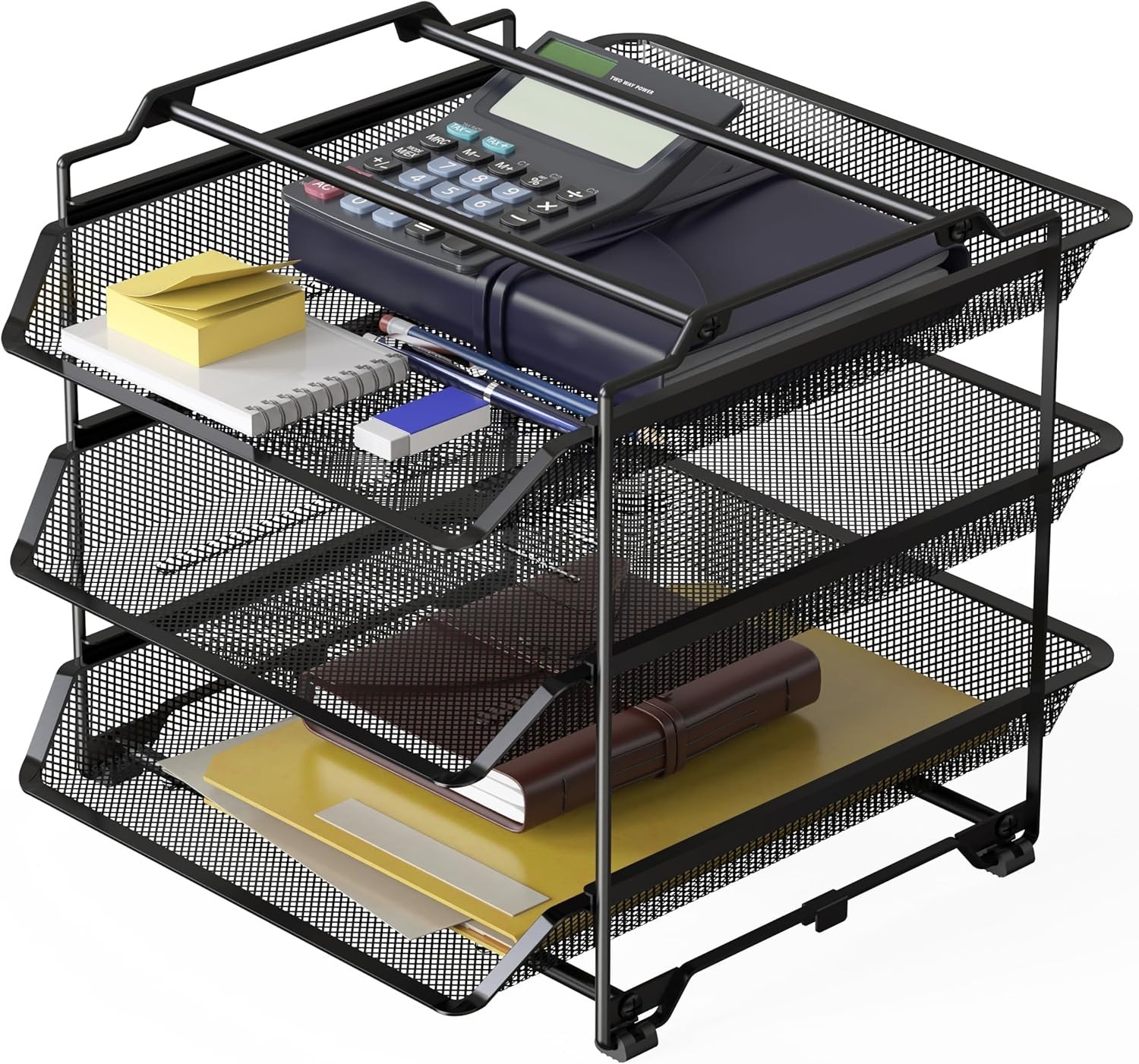 Stackable Sliding Letter Tray Paper Organizer, 3 Tier, Black